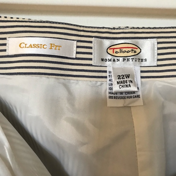 Talbots fully lined navy/eggshell striped cropped pants. Sz 22W PETITE - Picture 3 of 7